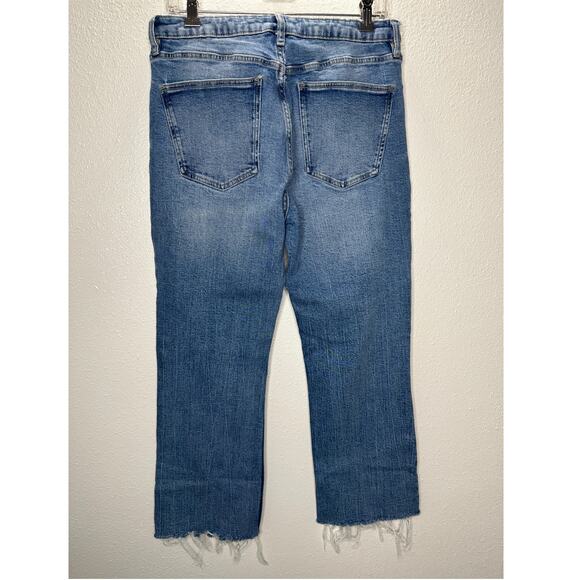 Zara Medium Light Wash Whiskered Raw Hem Mini Flare Leg Midrise Crop Jean 10 - Picture 7 of 12